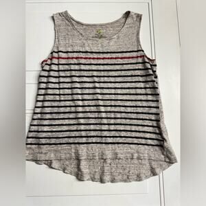 Dakini Women’s Gray Striped 100% Linen Tank Top Size Medium M